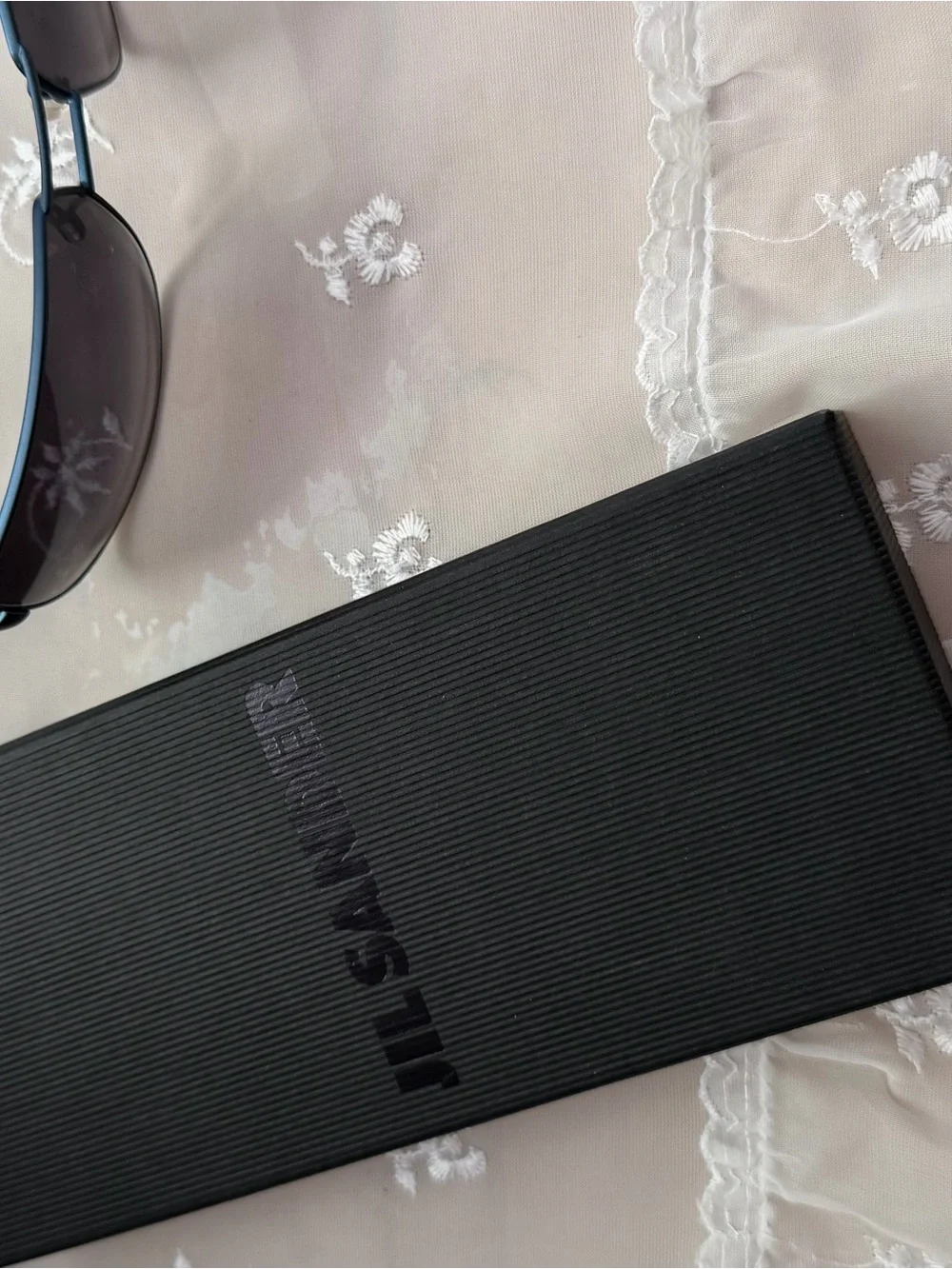 Jil Sander Black and Dark Blue Rimless Sunglasses